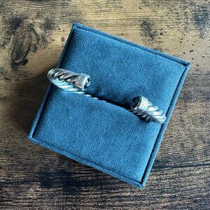 David Yurman Cable Cuff Bracelet w/ Sterling Silver & Black Diamonds - Medium